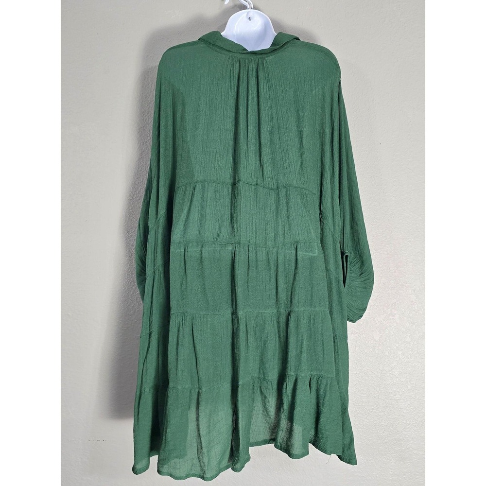 Umgee Shirt Dress Womens 2XL Green Tiered Hi Low Button Front Roll Tab Sleeve